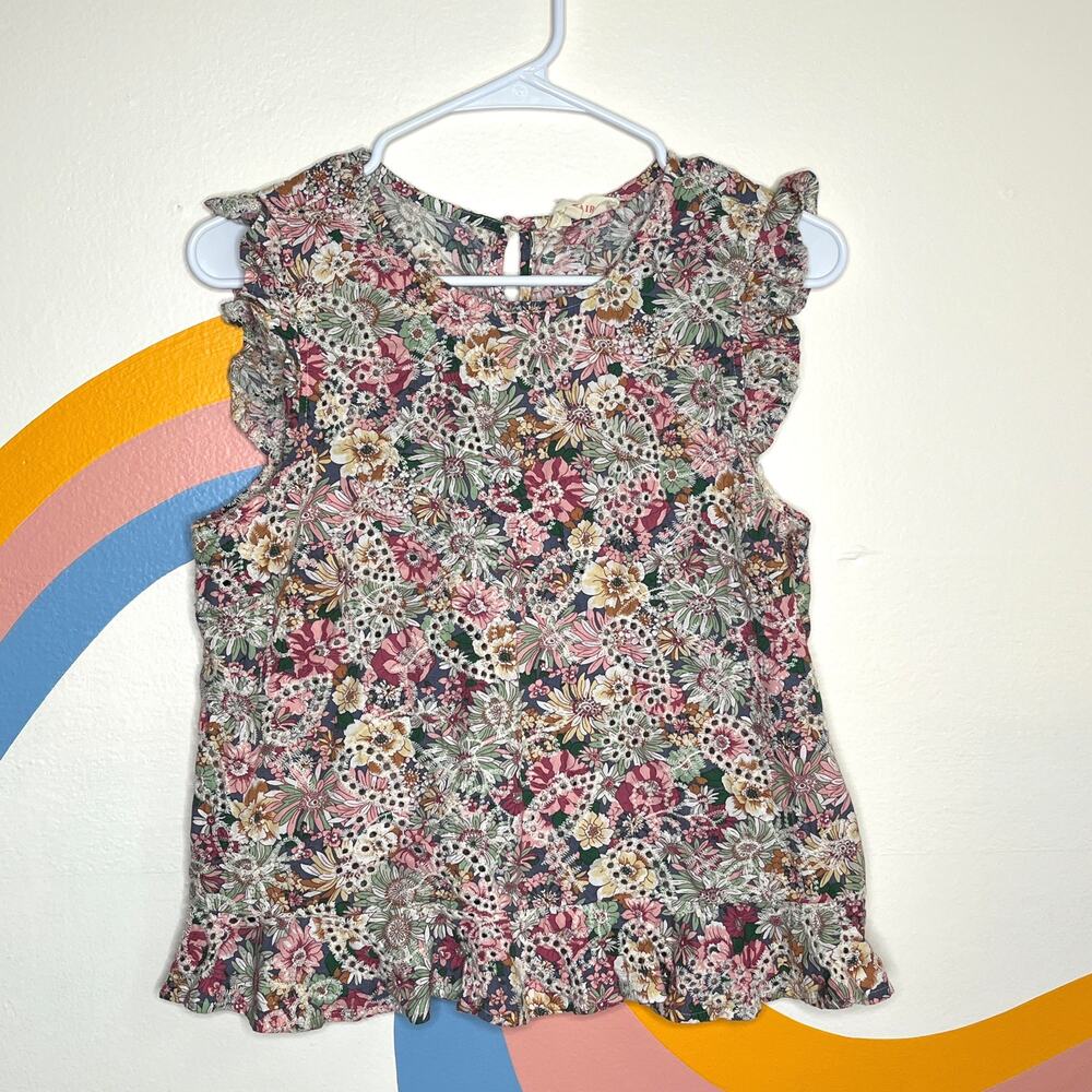 Solitaire Cottagecore Romantic Feminine Floral Ruffle Blouse Top‎ Pink Eyelet M